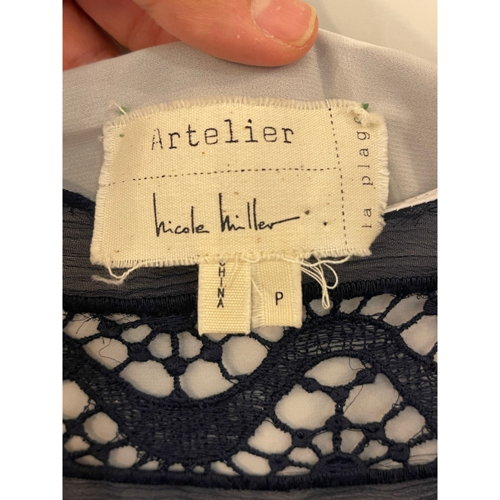Art Artelier Nicole Miller Navy Lace Dress Petite Small Sheer Drop Waist Lined - Picture 4 of 7